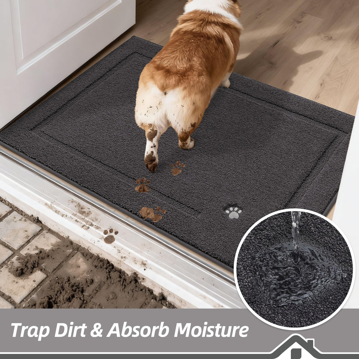 BEQHAUSE Dog Door Mat for Dirty Wet Paws 24"x36", Absorbent Dirt Trapper Entryway Rug Non-Slip Washable Welcome Mat Soft Stain Resistant for Dogs Entry Indoor Door Mat, Dark Grey Dark Grey