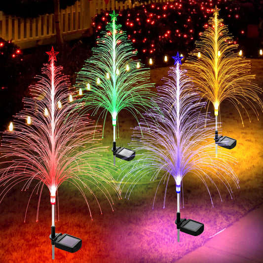 4 Packs Christmas Tree Solar Garden Light with Multi-Colored Change, Auto ON/Off Outdoor Yard Light, Solar Lighting for Garden, Porch, Christmas and Festival Decoration (L_Size)