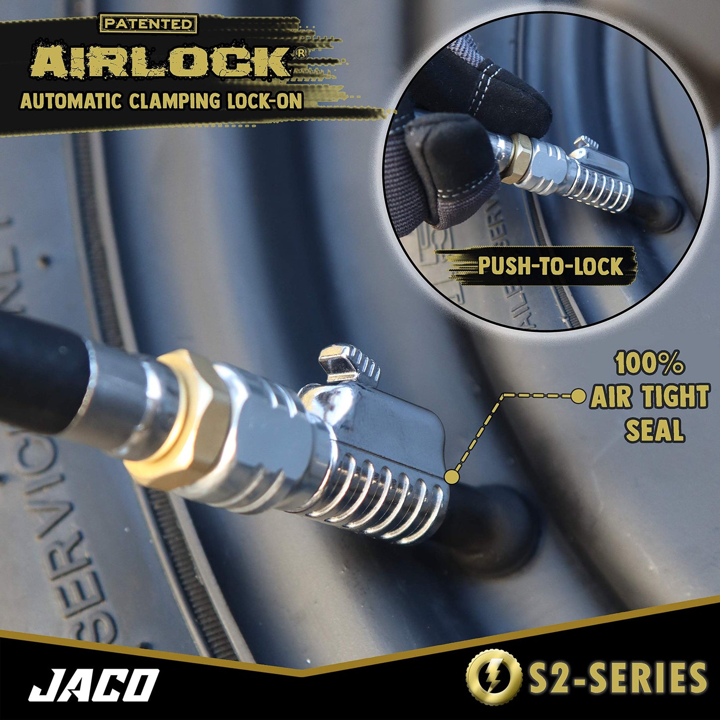 JACO Lightning S2 Quick-Connect Tire Air Chuck - 1/4" F-NPT (Open Flow) (2-Pack)