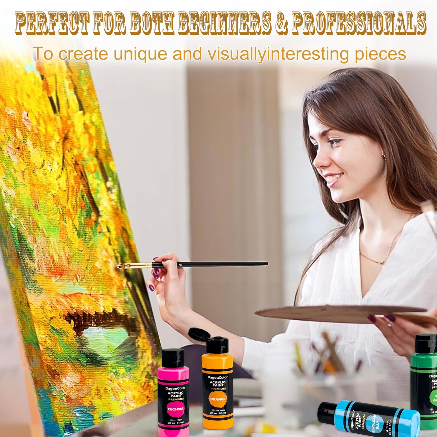DagouColor 48 color Acrylic Paints Set, Brushes Palette Art Supplies Gifts for Kids & Adults, Fantastic Vibrant Pigment Art sets for Beginners and Professional Artists