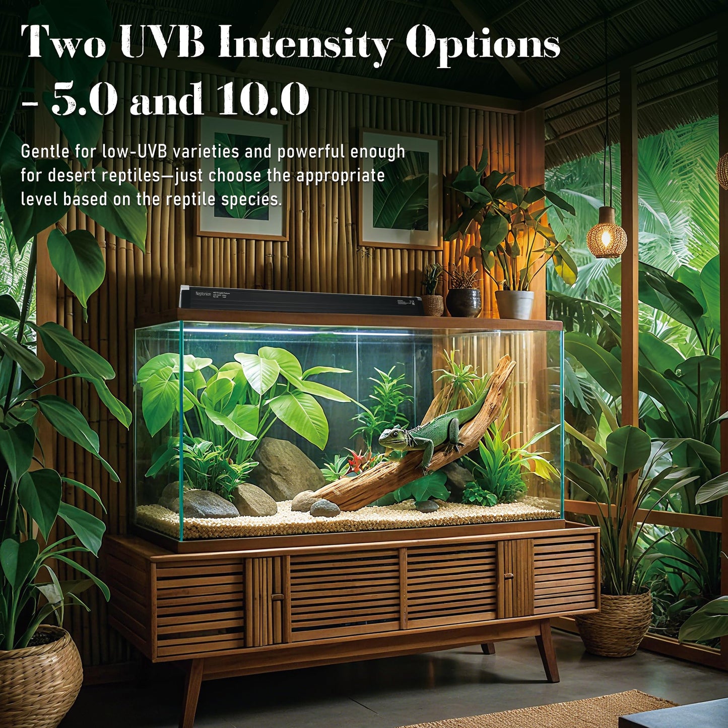 T5 Reptile UVB Light 22.7 Inches Fixture with UVB 10.0 Bulb – NEPTONION High Output Hood for Terrariums, Basking Reptiles, Lizards, Chameleons, Iguanas, Bearded Dragons, 14W