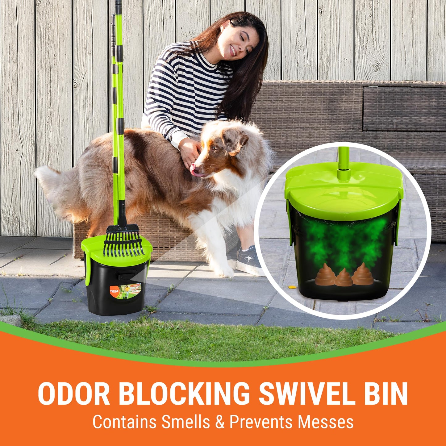 Pupzle Dog Pooper Scooper with Bag Attachment, 40" Long Handle Pooper Scooper for Large Dogs Heavy Duty, Metal Dog Poop Scoop for Yard, Large Capacity Bin and Rake with 25 Refill Bags for Dogs