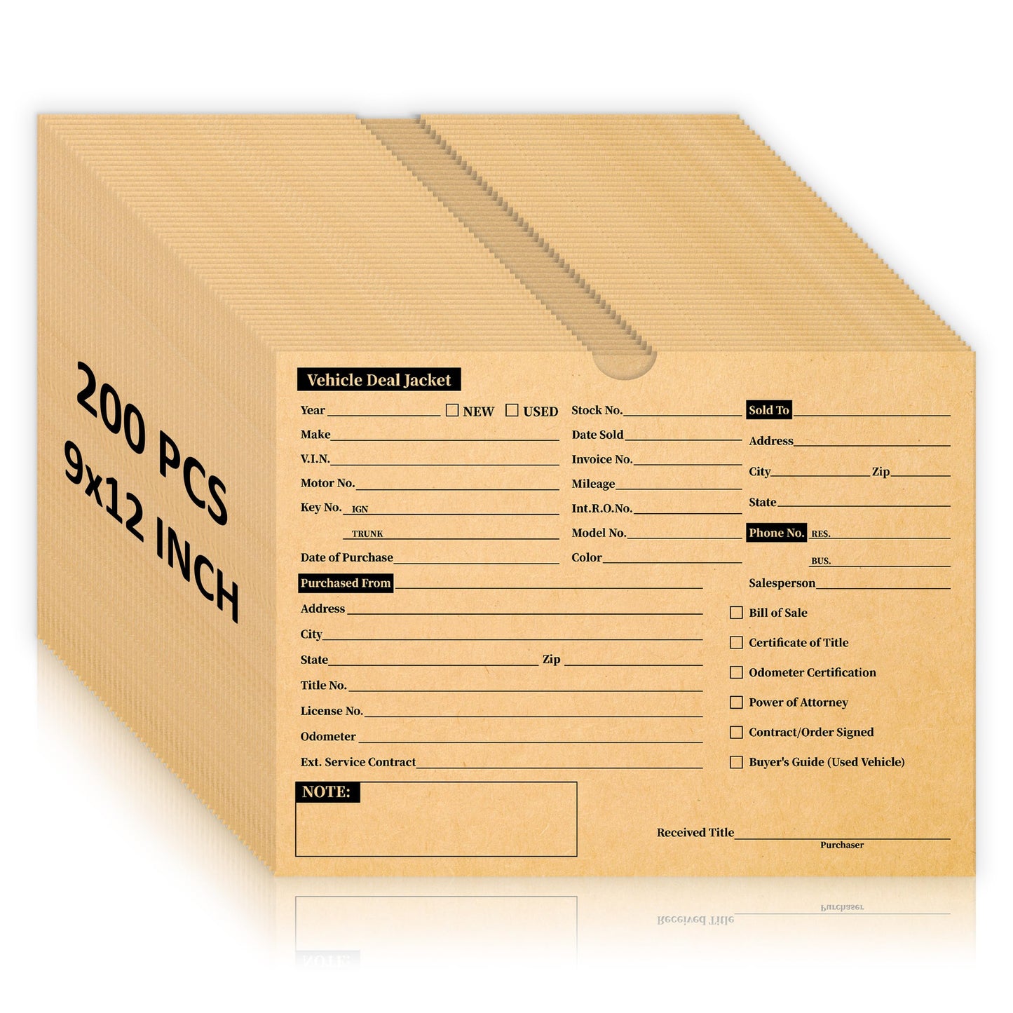 200 Pcs Deal Jackets Vehicle Deal Envelopes 9 x 12 Inch Kraft Paper Car Dealer Jacket with Marker And Pre Printed Fields for Used Car Auto Dealer Supplies And Dealership Paperwork Filing (200, Kraft)