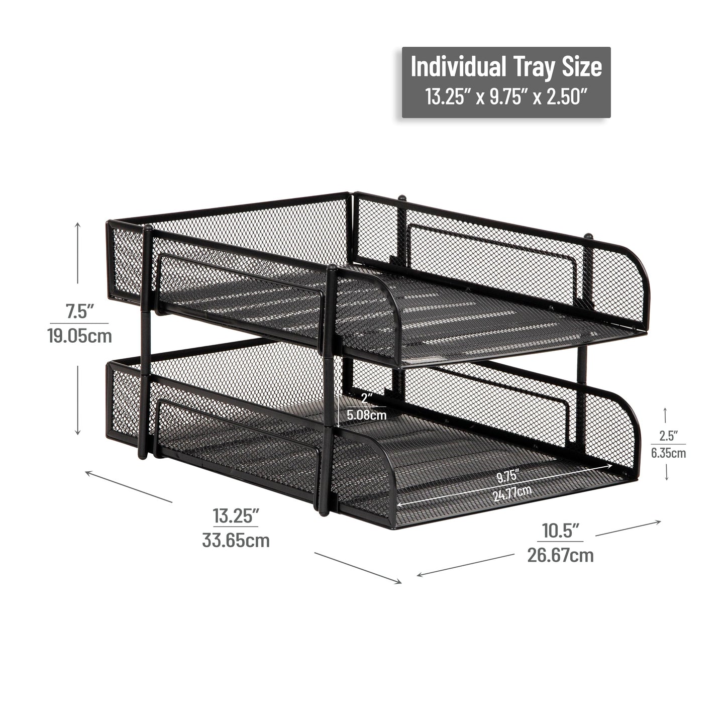 Mind Reader 2-Piece Stackable Metal Mesh Letter Tray, Desktop File Organizer, Document Holder, Magazine Storage, Black
