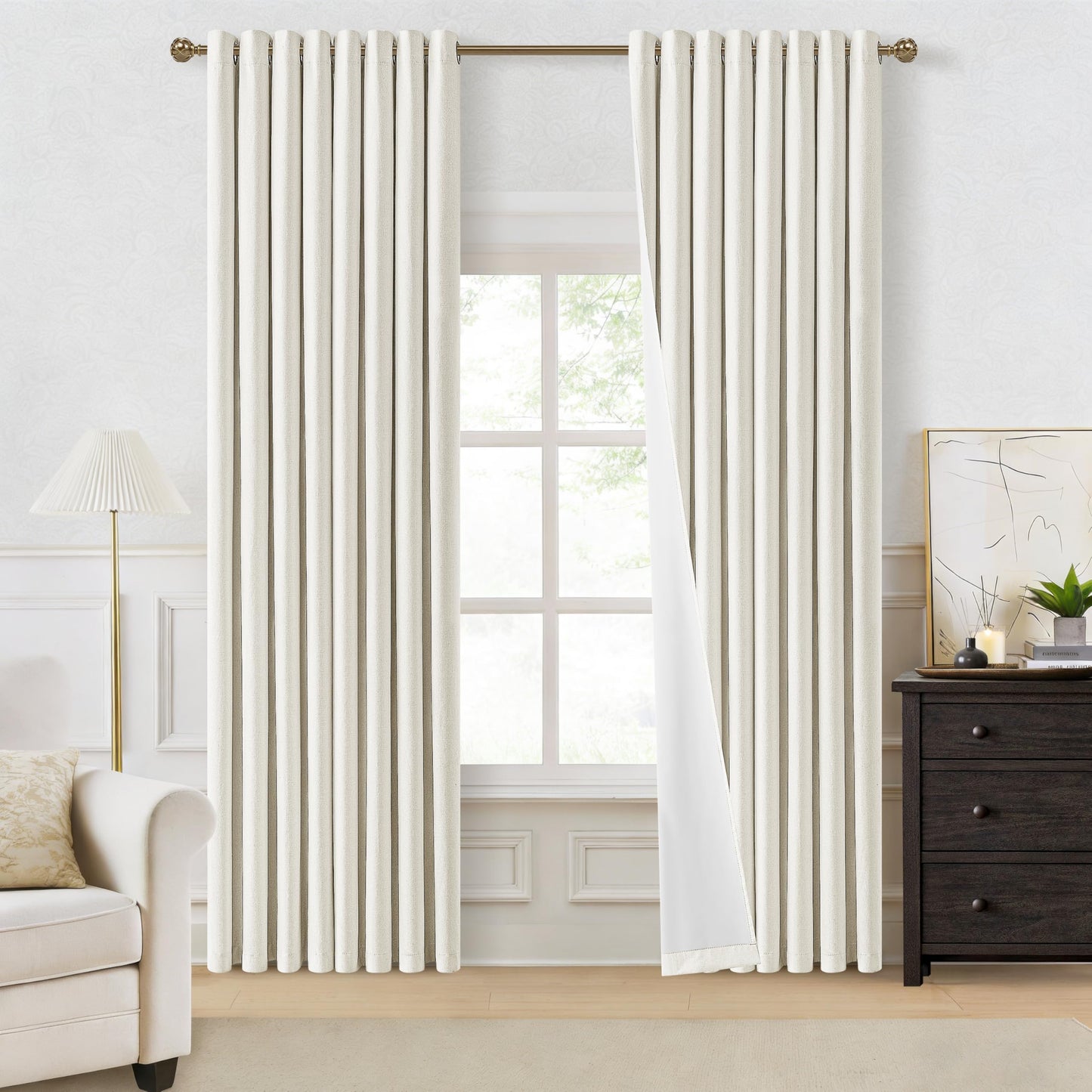 100% Blackout Curtains 84 Inch Length 2 Panels Set for Living Room Bedroom Grommet Thermal Insulated 100% Black Out Linen Drapes Room Darkening Window Curtains Ivory Cream Natural Drapes W50 x L84
