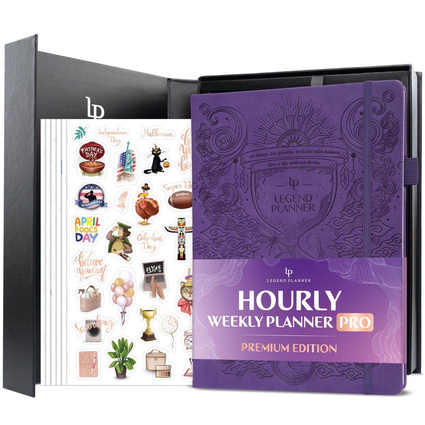 Legend Hourly Planner PRO Premium – Large Undated Schedule Planner with Time Slots – Personal & Work Organizer for Daily, Weekly & Monthly Planning – Time Management Planning – A4 Size (Purple,