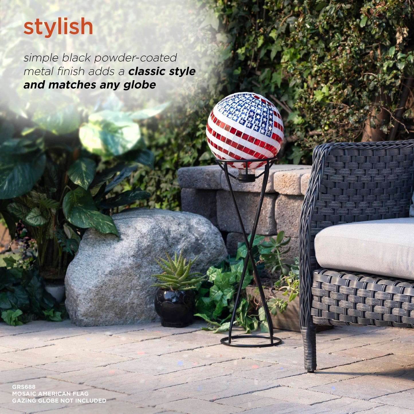 Alpine Corporation 24" Tall Indoor/Outdoor Metal Gazing Globe Display Stand, Black