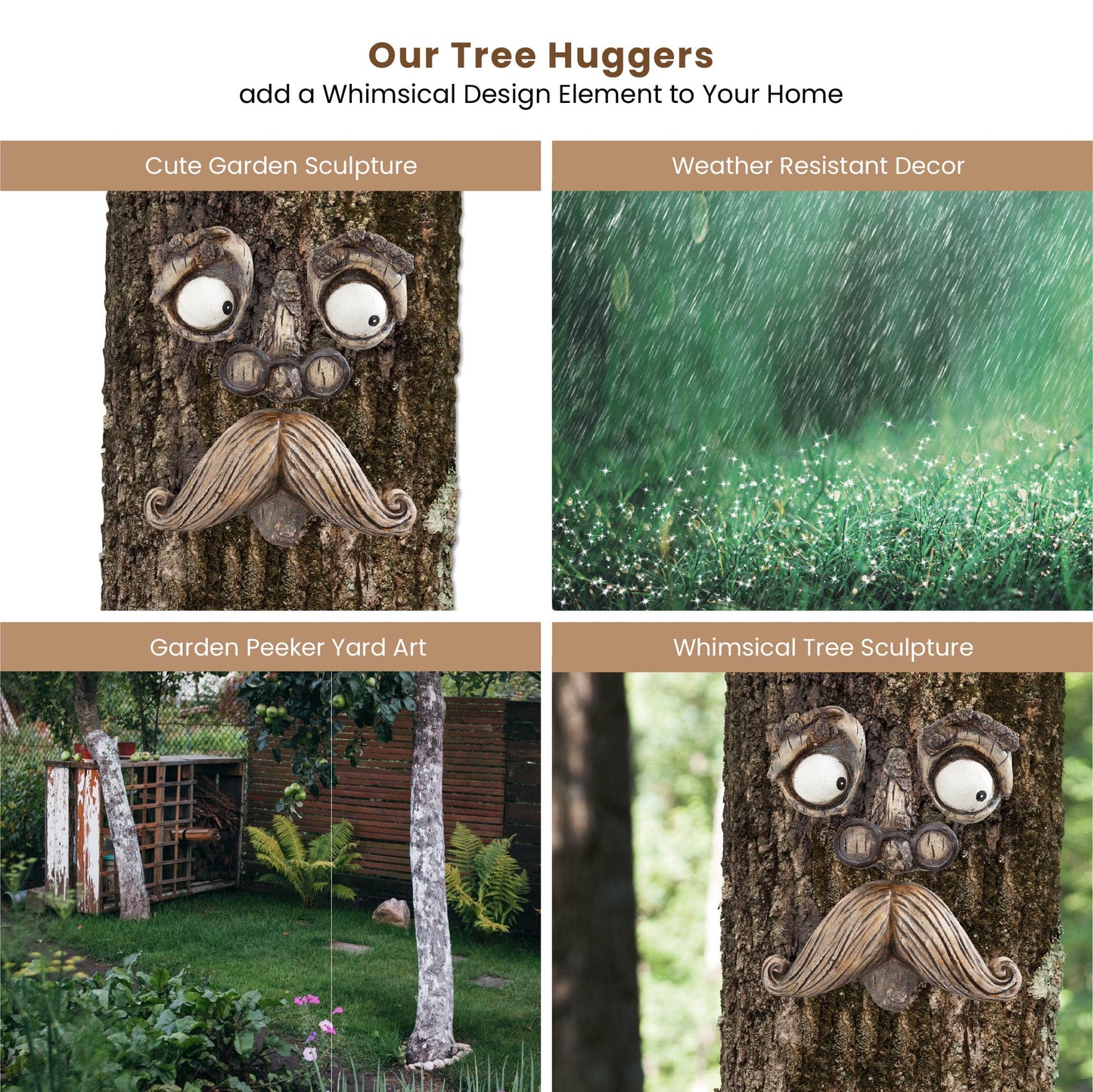 Bits and Pieces - Old Man Tree Hugger - Garden Peeker Yard Art - Outdoor Tree Hugger Sculpture - Whimsical Tree Face Garden Decoration