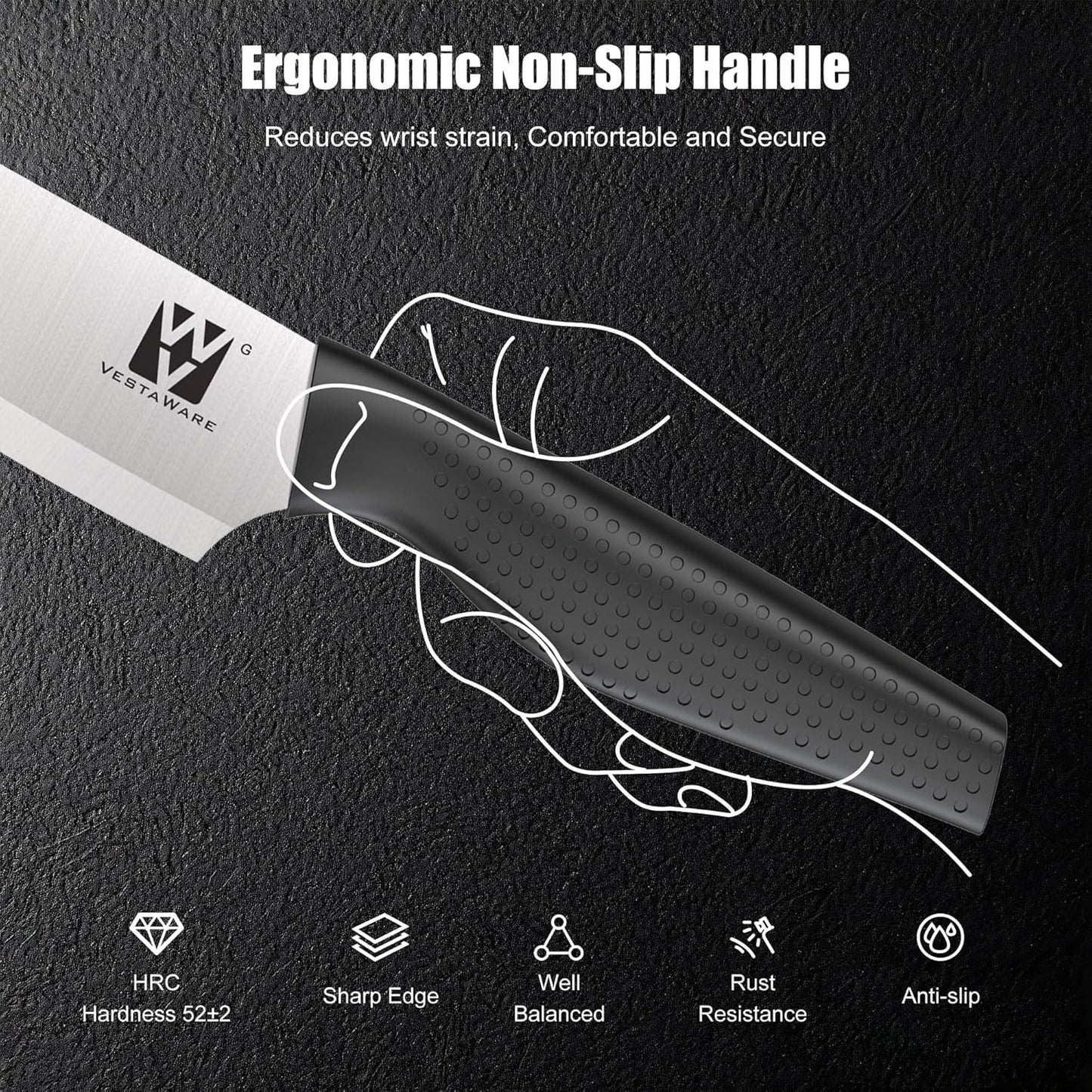 Vestaware Knife Set with Block, 14 PCS Sharp Kitchen Knife Set, Japanese Stainless Steel Kitchen Knife Set with Non-Slip Ergonomic Handle, Dishwasher Safe, Ideal Home Cooking Gift for Mom