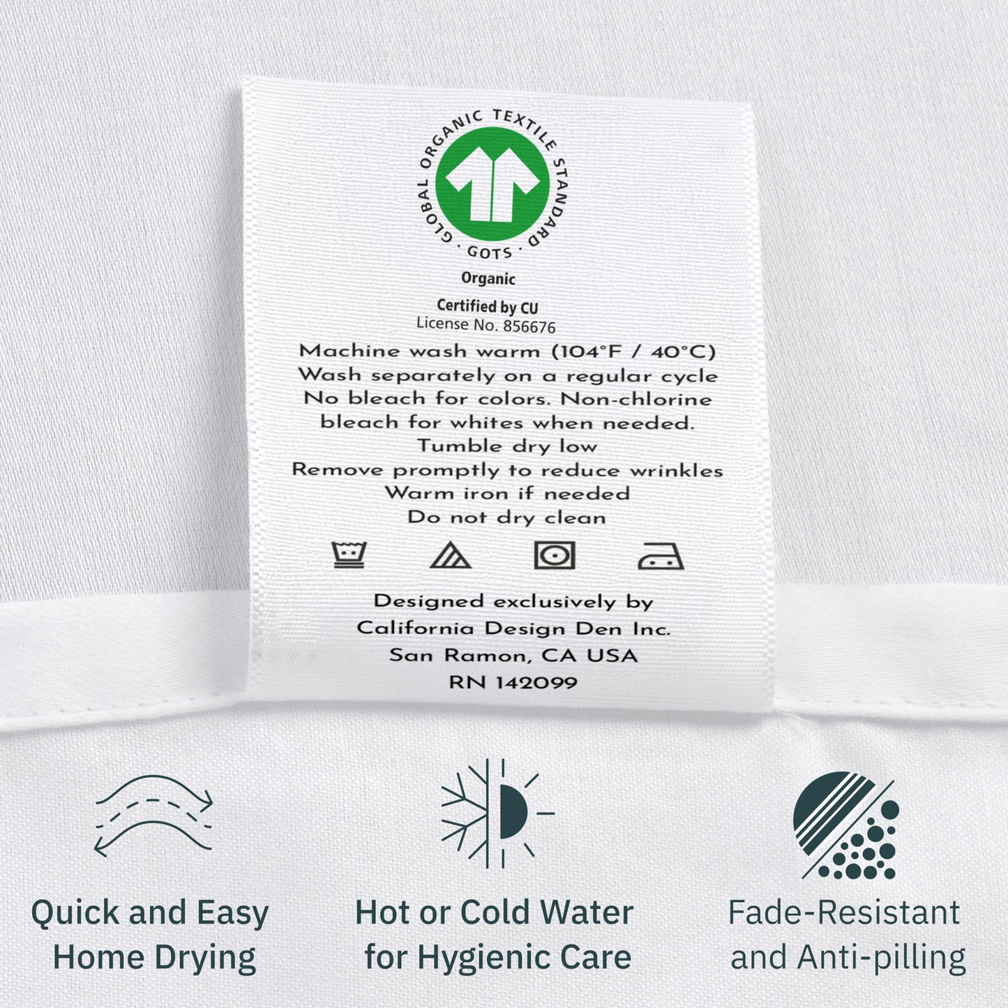 California Design Den 100% Organic Cotton King Fitted Sheet Only, Deep Pocket, Percale, Lightweight, Snug-Fit, Crisp, King Size Fitted Sheet Only, Elastic, 1 Pc White Fitted Sheet King