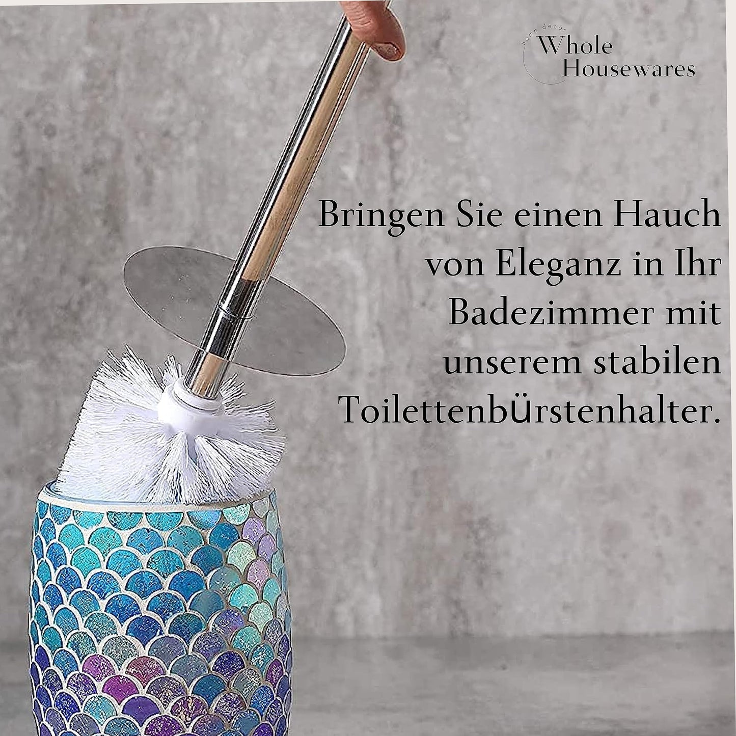 Whole HOUSEWARES | Modern Toilet Brush Set | Toilet Bowl Brush and Holder | Bathroom Accessory Set | Toilet Brushes for Bathroom | Freestanding Mosaic Toilet Bowl Cleaner (Mermaid)