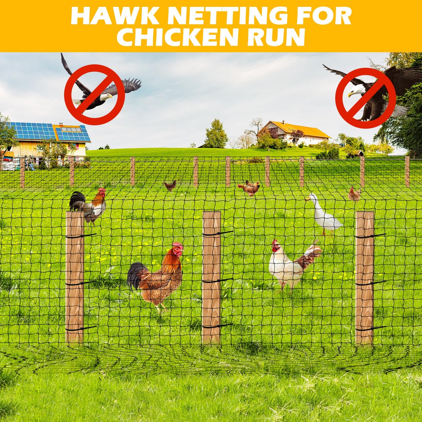Bird Net 25'x50' With 2.4" Square Mesh for Garden, Chicken Coop, Poultry, Aviary - Heavy Duty Nylon Netting for Pests, Deer Fence, Fruit Trees
