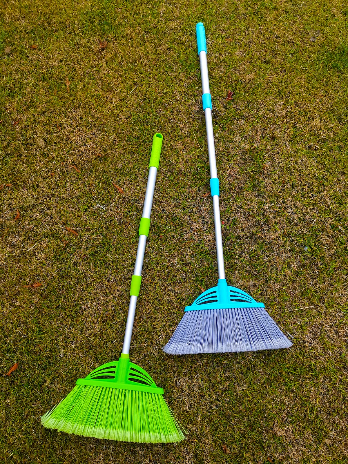 Xifando Three-Section Telescopic Aluminum Alloy Rod Long-Handled Broom for Housekeeping Garden Camping Outdoor&Indoor, 2 PCS Light Blue