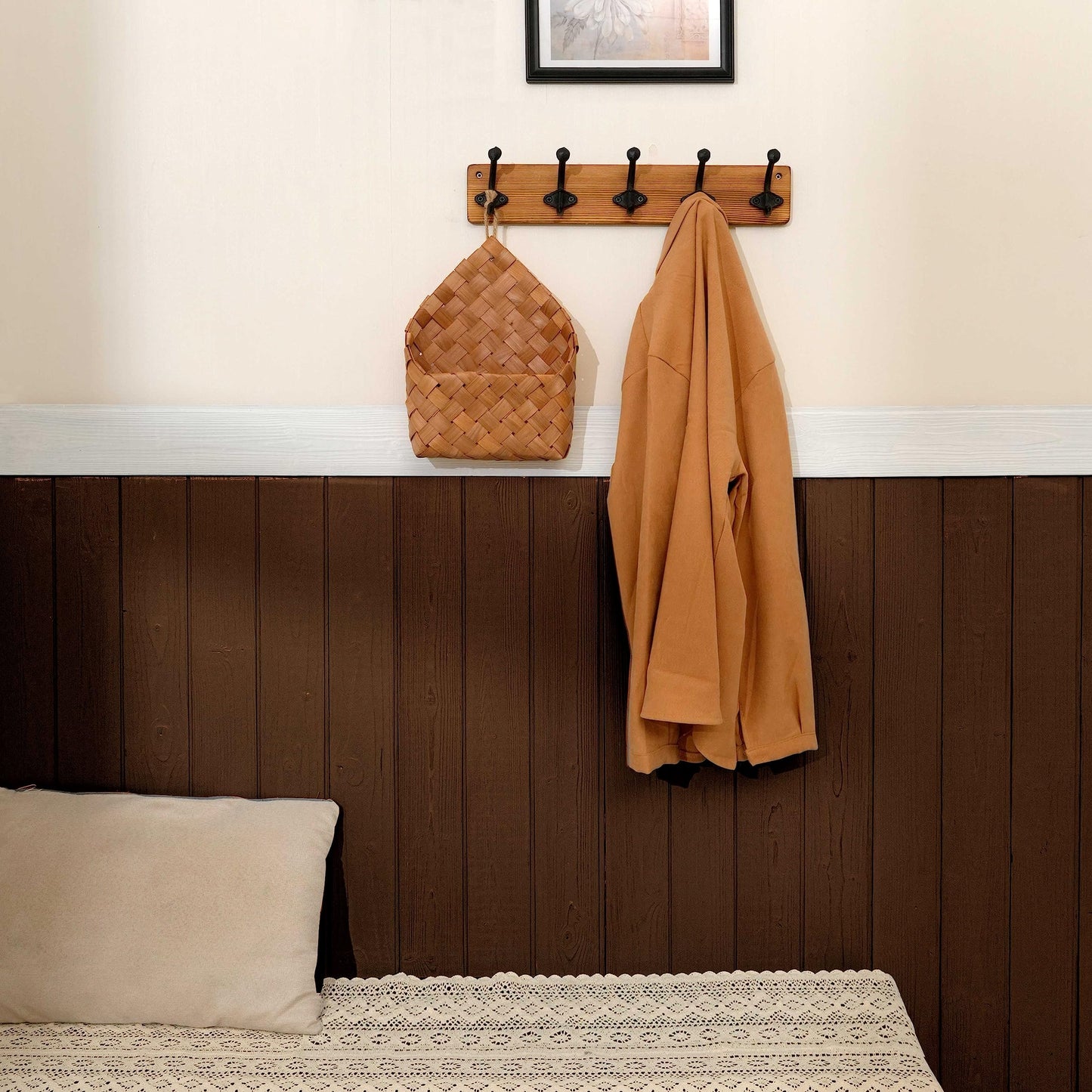 WEBI Rustic Coat Rack Wall Mount,5 Cast Iron Coat Hooks Wall Mounted,Heavy Duty Antique Vintage Hooks for Hanging Coats,Jacket,Clothes,Brown