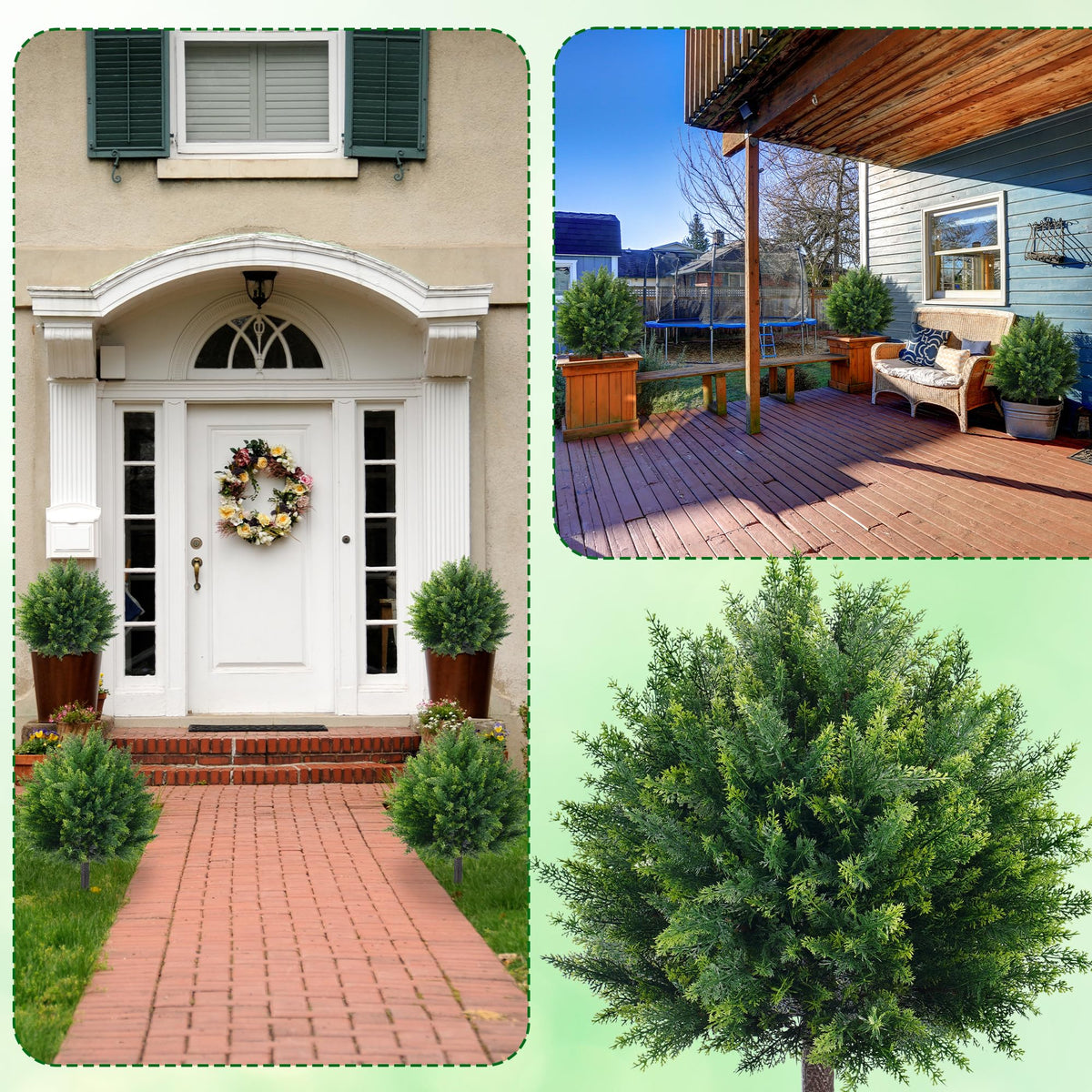 Artificial Cedar Tree, 28'' Cedar Topiary Ball Trees Outdoor, Faux Cypress Shrubs with Ground Spike UV Resistant Faux Plants for Planters, Fake Bushes Front Porch Outside Spring Garden Decor