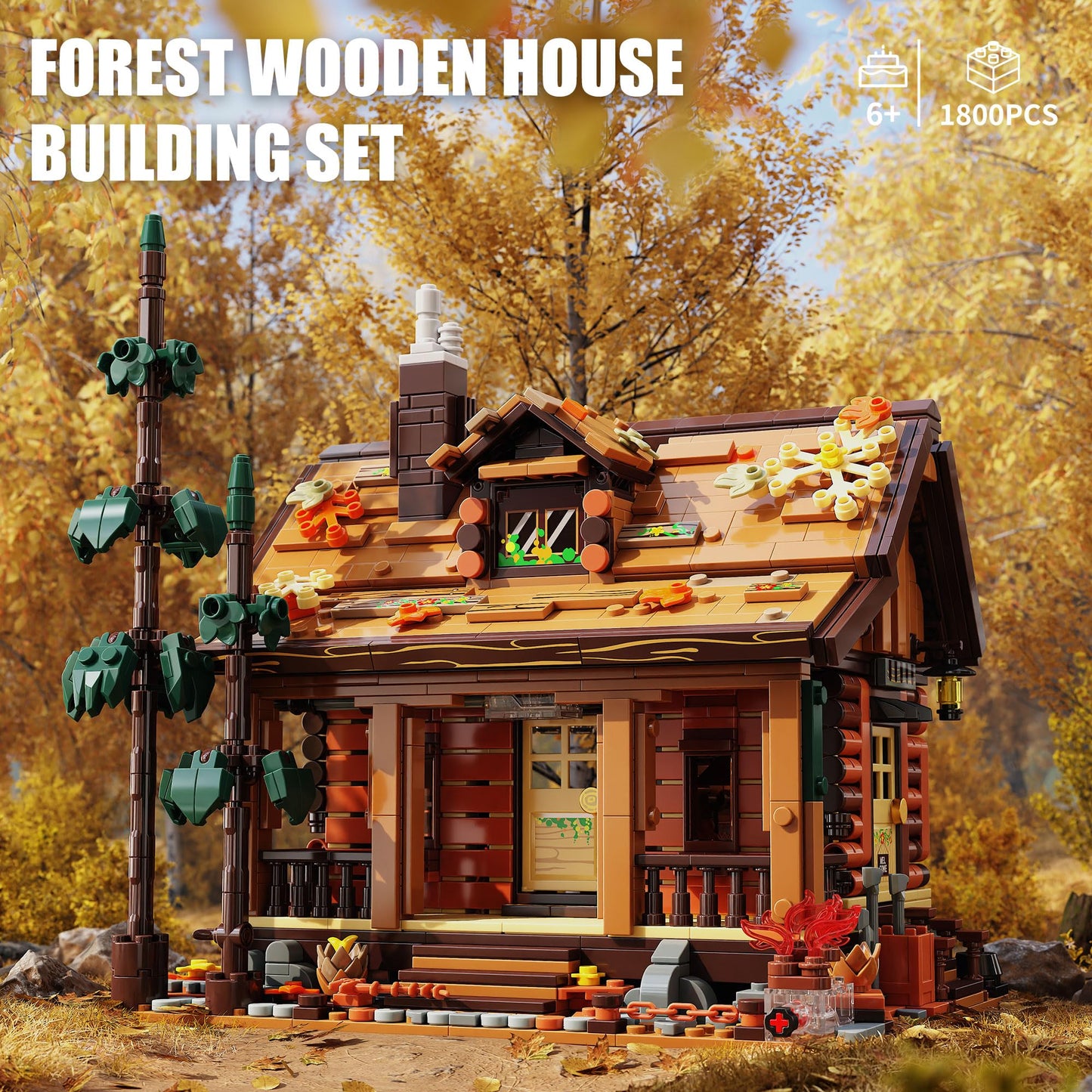 TYCOLE Wood Cabin Building Blocks Set with LED Lights,Wooden Forest House Building Toys,STEM Treehouse Architecture Model-Compatible Brick Set,Birthday Gift for for Adults Boys Age 8-12(1969Pcs)
