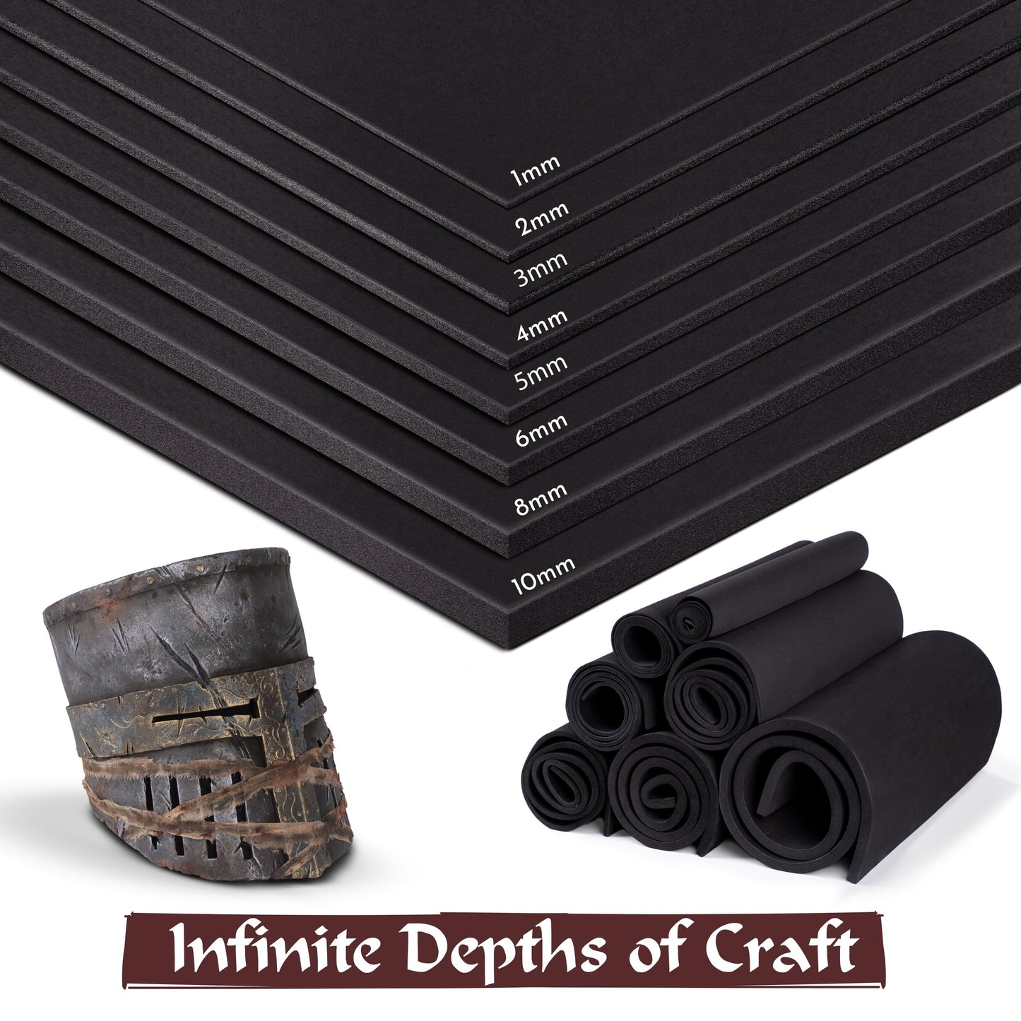EVA Foam Cosplay - 6mm Thick (1mm to 10mm) - Black or White - Large 35" x 59" Sheet - Ultra High Density Craft Foam 85 kg/m3 - by The Foamory
