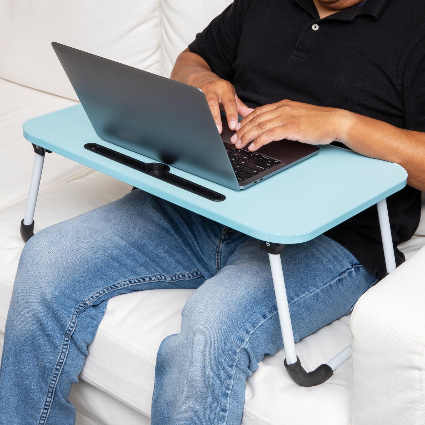 Mind Reader Lap Desk Laptop Stand, Bed Tray, Folding Legs, Couch Table, Portable, MDF, 59.1L x 34.9W x 26.7H cm, Blue