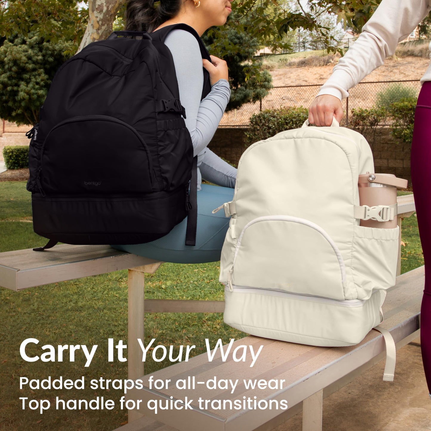 Bentgo® 2-in-1 Adult Backpack & Insulated Lunch Bag – Lightweight, Water-Resistant Travel Backpack with 9 Compartments, Laptop Sleeve & Trolley Sleeve for Work & Everyday Use (Bone)