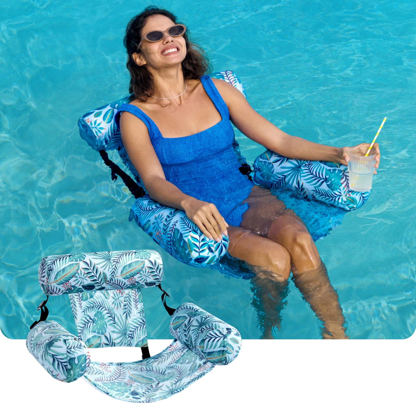 SLOOSH Pool Floats Chairs Adult,Inflatable Pool Lounge,Plant Pattern Floating Mat Hammock,Blow up Water Chairs Noodles rafts for Party Summer Water Beach Fun,Tropical Leaves