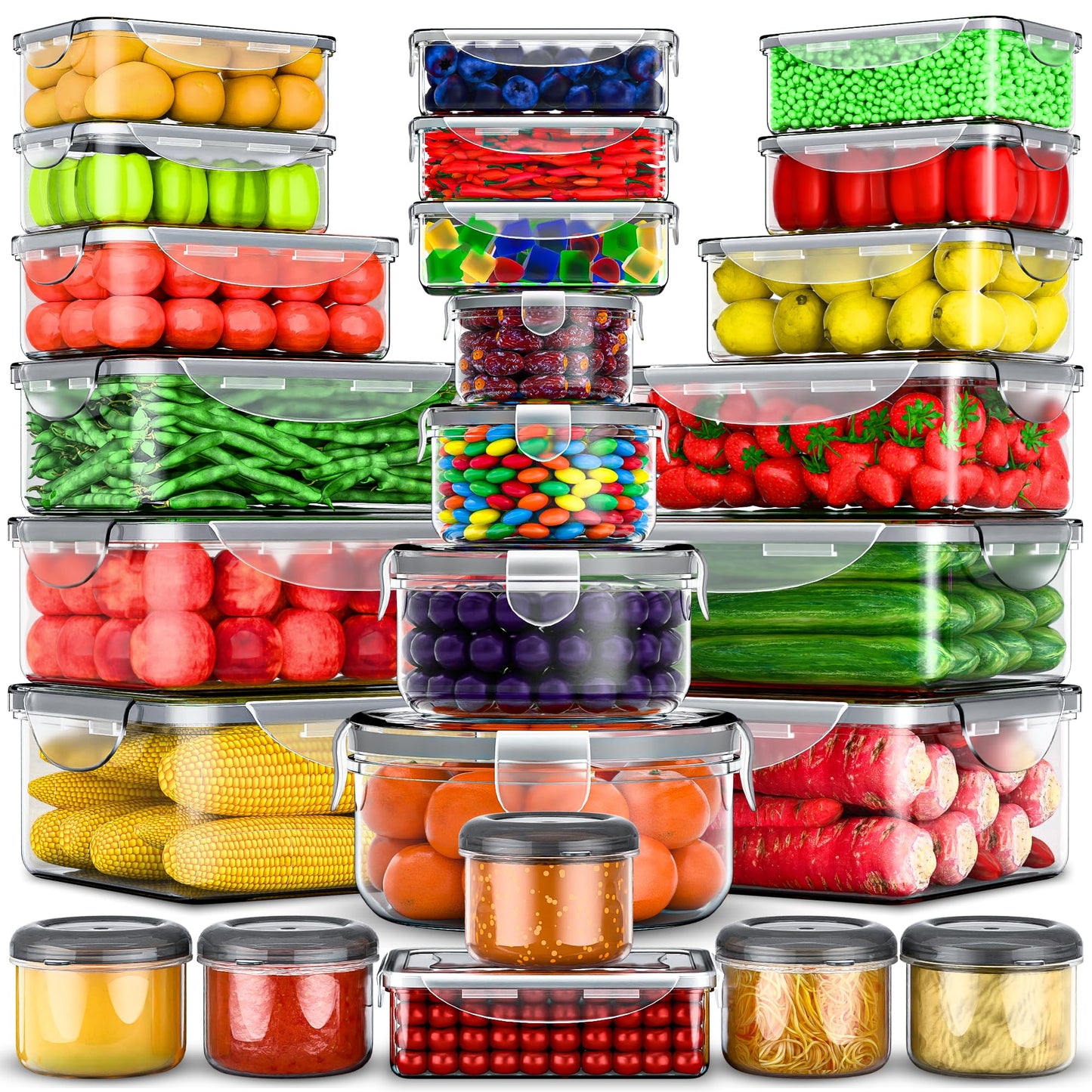 RockBerry 50 Pcs Large Food Storage Containers with Lids Airtight-85 OZ to Small Containers-Total 526 Oz BPA Free Plastic Stackable Containers For Pantry kitchen Organization, Microwave Safe