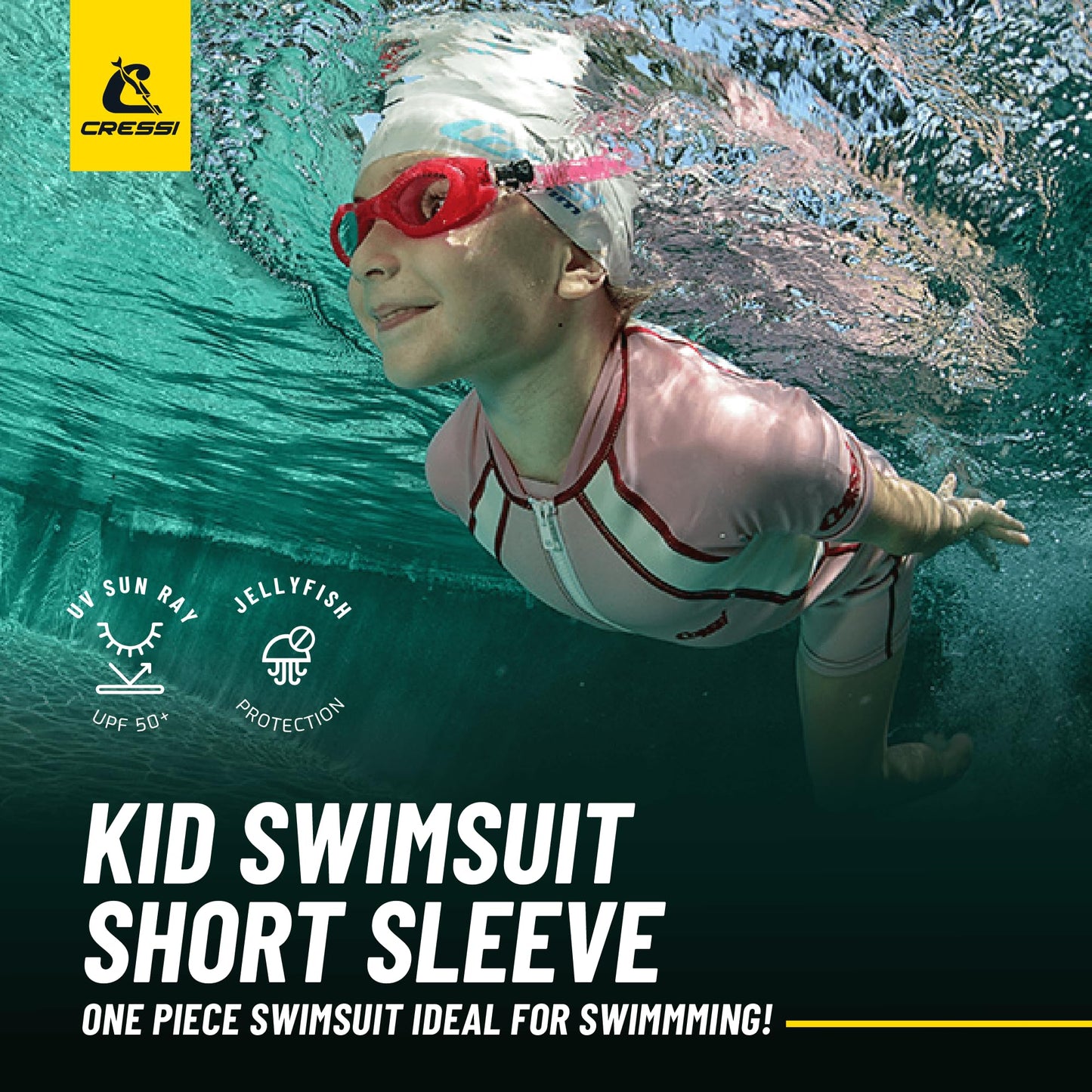 Cressi Kids Swimsuit Short Sleeve, Pink, XL