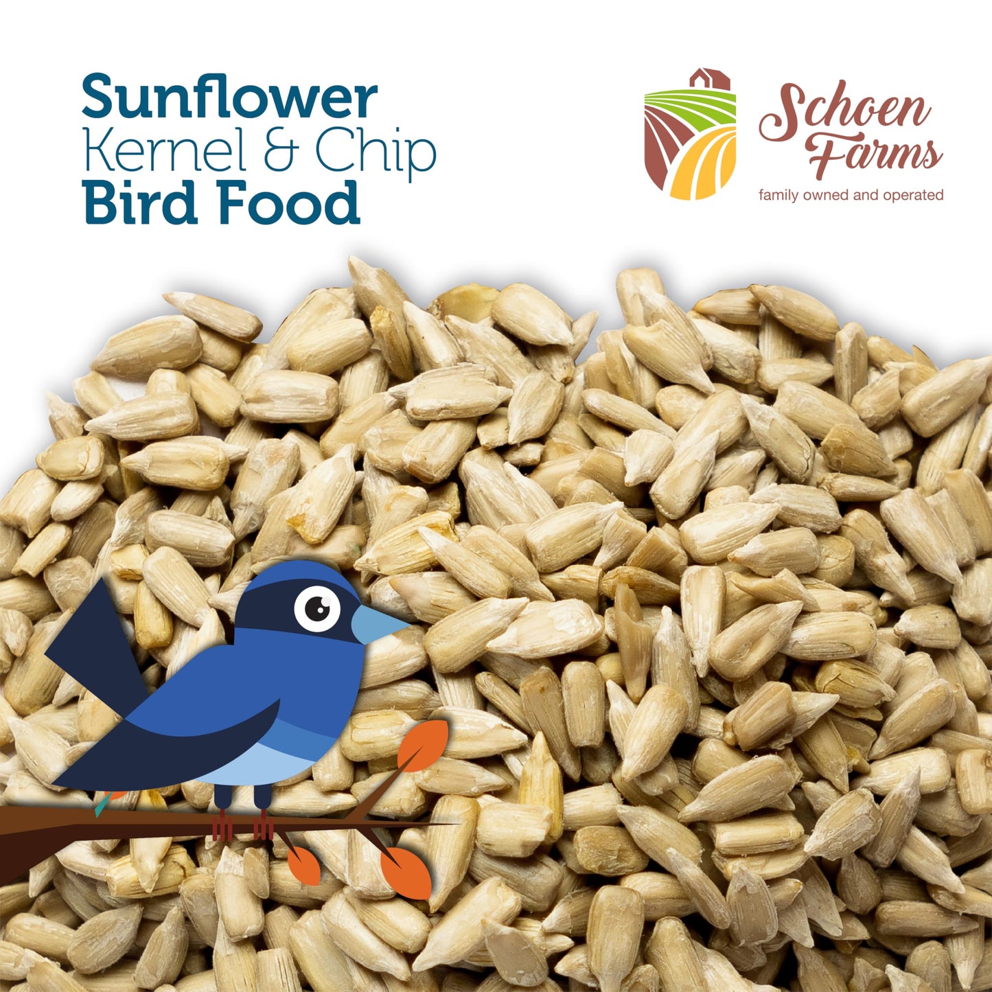 Schoen Farms Sunflower Kernels & Chips – 4.54 kg Bag – Hulled Sunflower Hearts Bird Seed – Mess-Free Feed for Chickadees, Finches & Jays – Canadian Grown