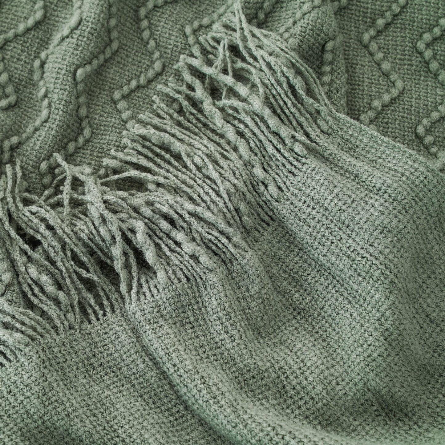 BATTILO HOME Sage Green Throw Blanket for Sofa Couch Office Living Room Home Décor Lightweight Textured Soft Cozy Knit Throw with Tassels Suitable All Seasons 50"x60"