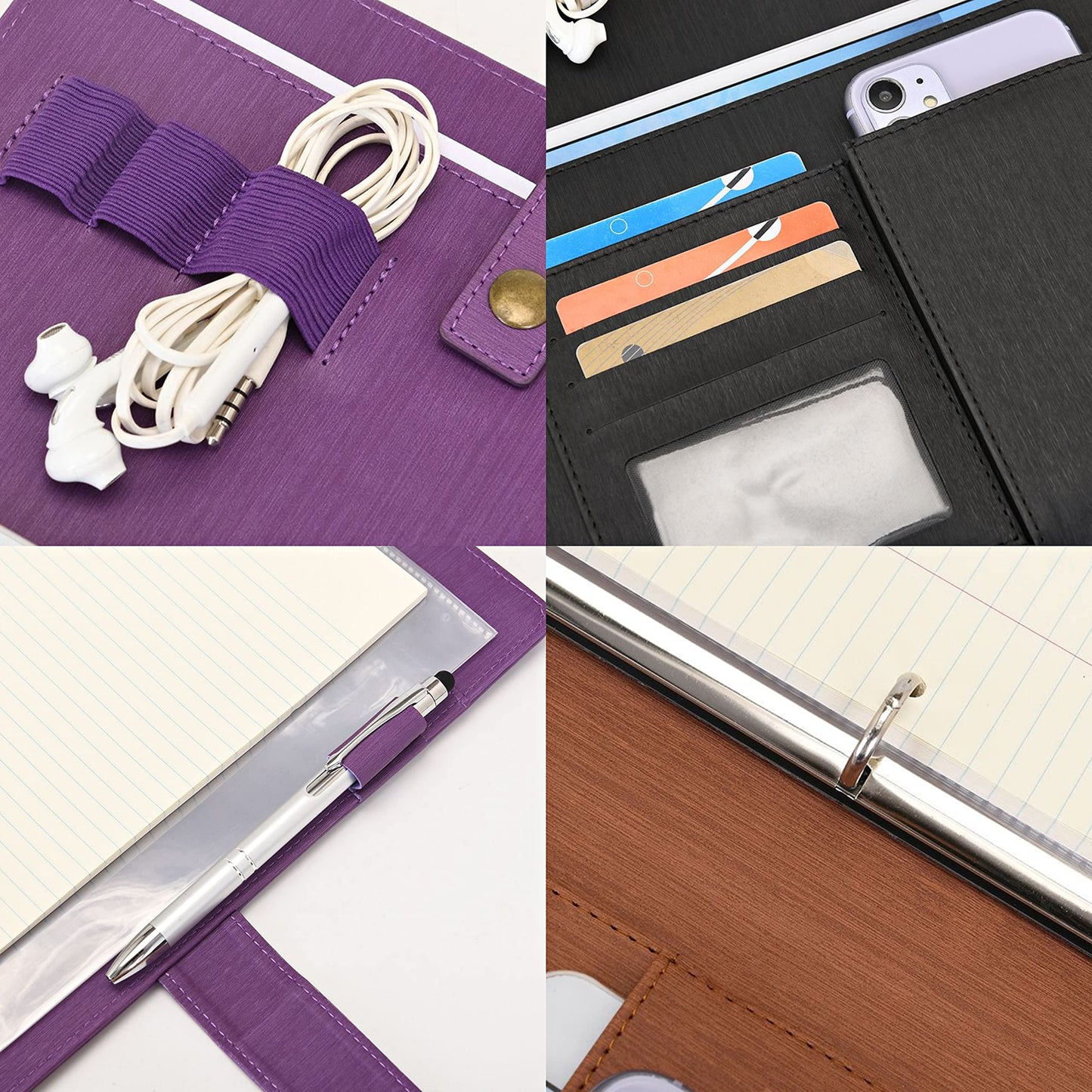 Wonderpool A4 Leather Portfolio Holder Ring File Document Case with Removable Binder Clipboard, Multi Pocket and Legal Pad for Business Organizer Interview and Meeting (Black)