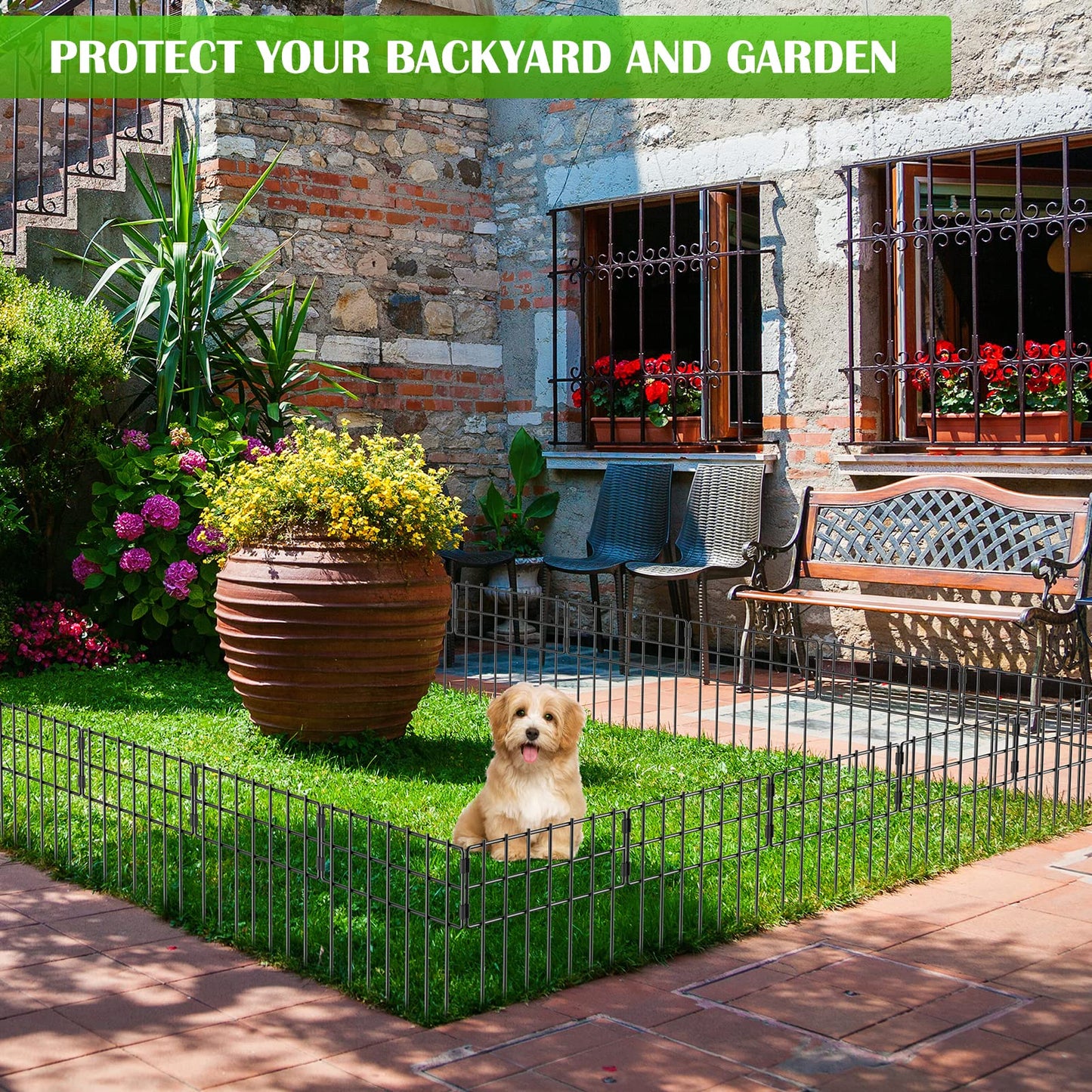 NANANARDOSO 10 Pack Animal Barrier Fence, 17 in(H) X Ft(L) No Dig Garden Decorative Fencing, Rustproof Metal Wire Panel Fence Border for Dog Rabbits Ground Stakes and Outdoor Landscape Yard Black