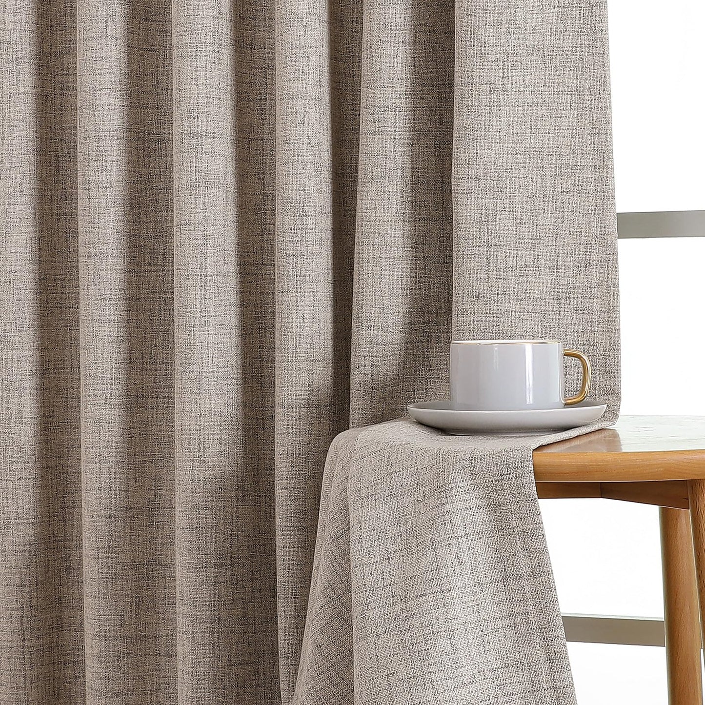 CUCRAF 100% Blackout Curtains 2 Panels,Linen Black Out Curtains 84 Inch Long Room Darkening Thermal Insulated Opaque Curtains for Bedroom Living,Back Tab & Rod Pocket (52Wx84L Inch, Linen)