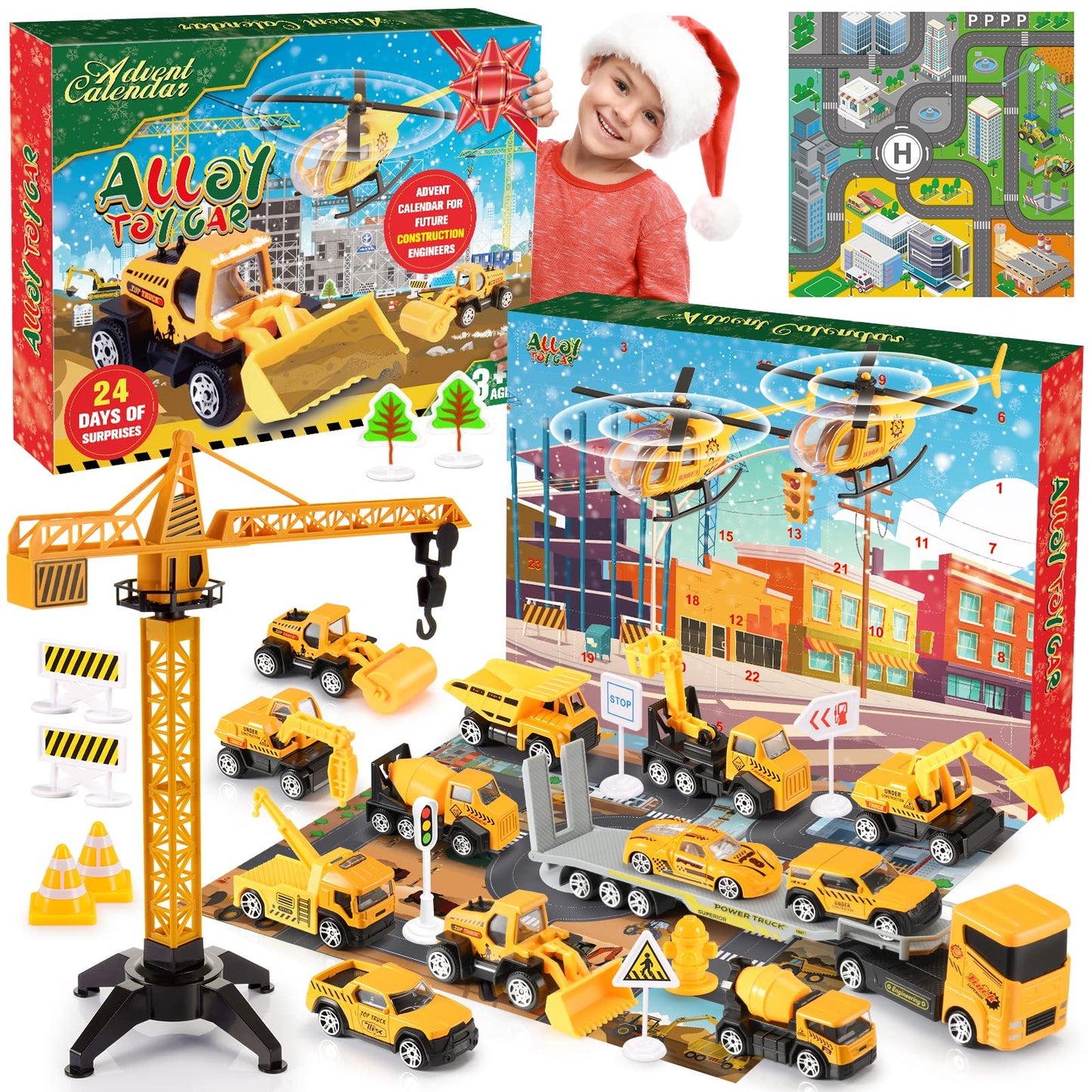 Christmas Advent Calendar 2025 Kids, Exssary 3 4 5 6 Year Old Boy Gifts Construction Toys for Kids 3-5 24 Days Christmas Countdown Calendar 2025 Car Toys for 3-12 Year Old Boys