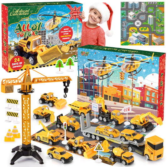 Christmas Advent Calendar 2025 Kids, Exssary 3 4 5 6 Year Old Boy Gifts Construction Toys for Kids 3-5 24 Days Christmas Countdown Calendar 2025 Car Toys for 3-12 Year Old Boys
