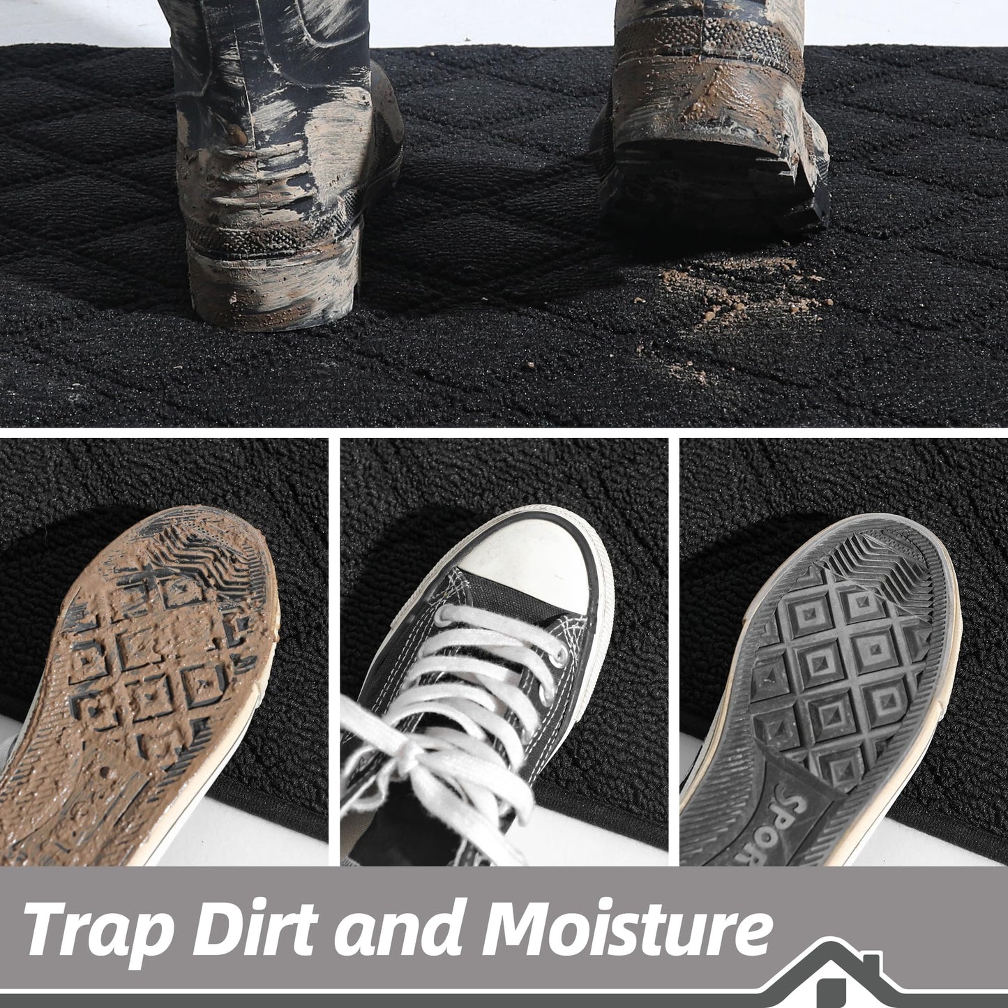 BEQHAUSE Door Mat 32" x 48", Front Back Door Mat Non-Slip, Absorbent Resist Dirt Entrance Doormat Low-Profile Floor Mats Washable Rugs for Entryway Welcome Mat, Black