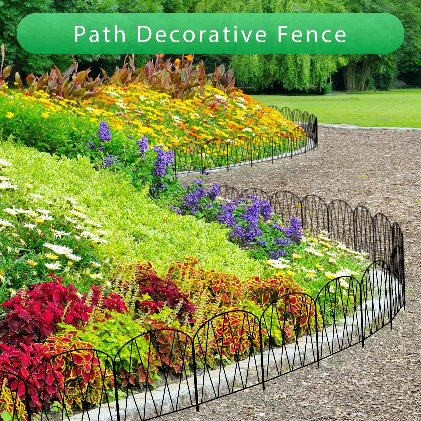 10 Pack Decorative Garden Fence 10.3 ft (L) x 15.9 in (H) Small Fence Animal Barrier Arched Rustproof Garden Fence Border Rabbit Metal Flower Bed Fencing for Yard Patio Outdoor Landscape
