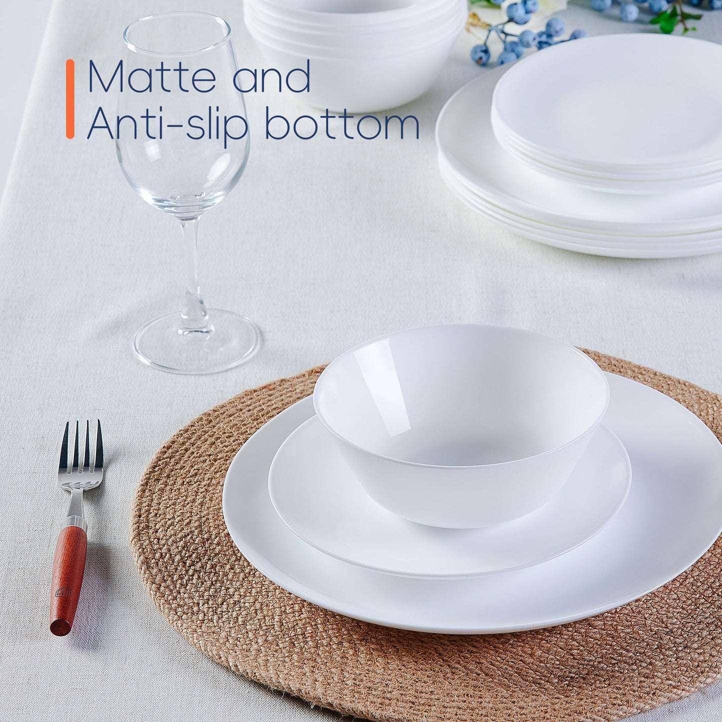 LaGlint Dinnerware Sets for 6, 18 Pieces Opal Glass Plates and Bowls Set, Dishwasher and Microwave Safe Dish Dinning Ware Set, Chip and Scratch Resistant Dishware Sets White