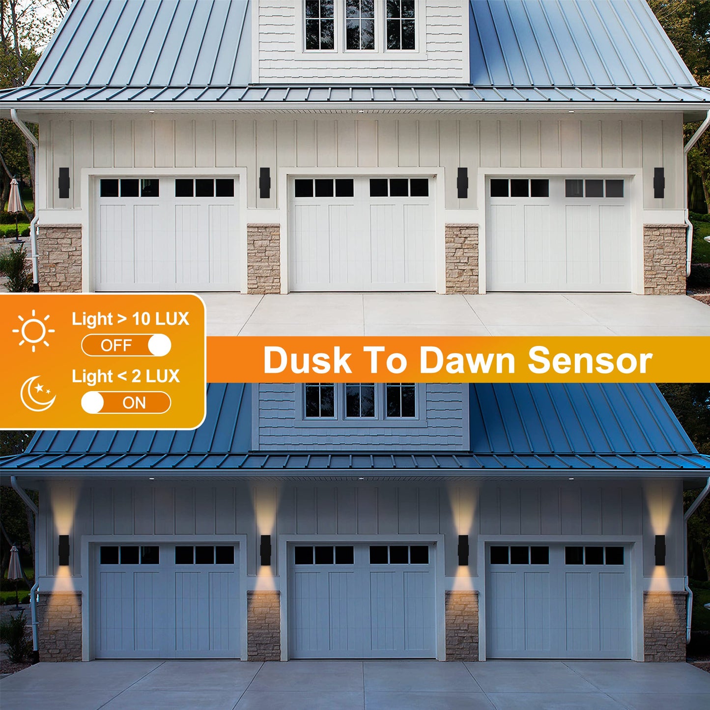 Dusk to Dawn Outdoor Wall Lights, 2 Pack Outdoor Lights for House, Black Aluminum Anti-Rust Modern Exterior Light Fixtures for Porch Patio Garage, YOFOVI
