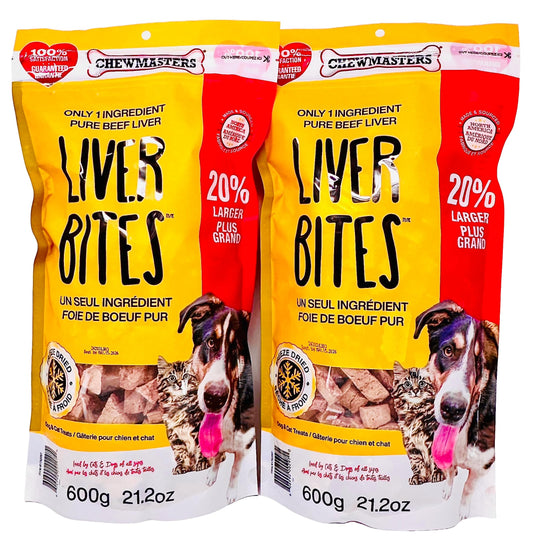 Chewmasters Freeze Dried Beef Liver Bites Dog Treats, 600g (21.2 oz) (2)