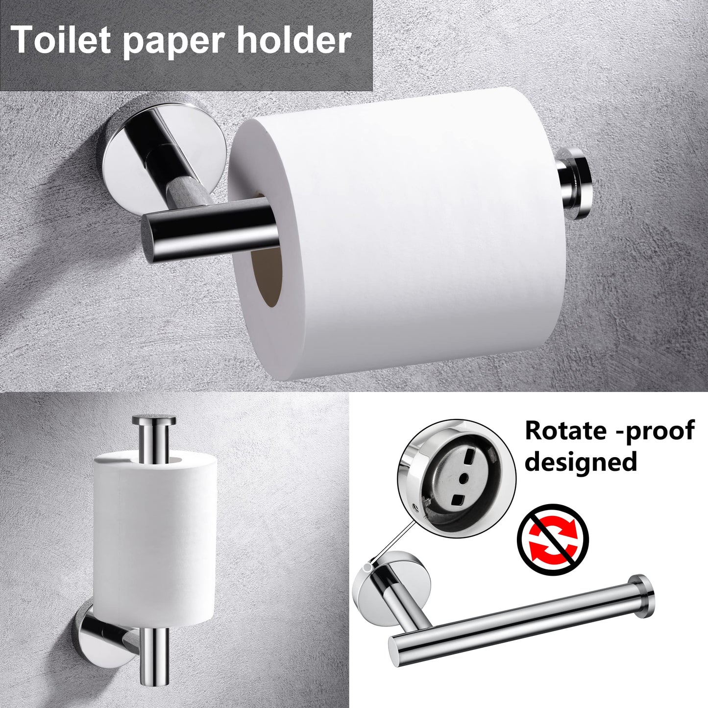 6 Pieces Polished Chrome Bathroom Hardware Accessories Set Hand Towel Ring 18&23.6 inch Round Towel Bar Silver Toilet Paper Holder Towel Hooks 2 Pieces SUS 304 Stainless Steel,Heavy Duty,Wall Mounted…