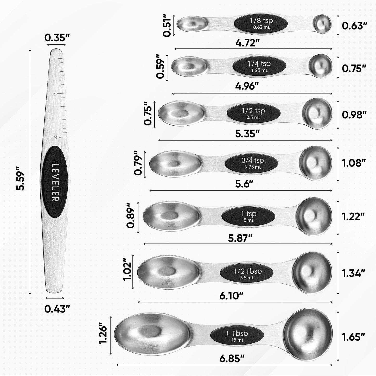 Spring Chef Stainless Steel Magnetic Measuring Cups & Spoons Set of 15 with Leveler (Patented), Heavy Duty Measuring Cups & Spoons for Baking & Cooking - for Dry & Liquid Ingredients - Black