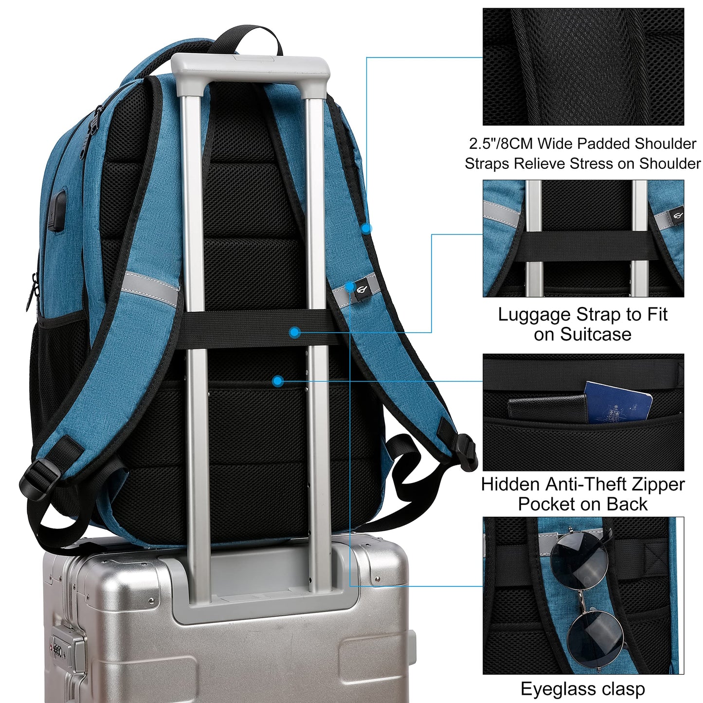 Backpack,Bookbag for Men and Women, 17.3 inch TSA Water Resistant Business Travel Laptop Backpack,Durable College School Backpack Bookbag for Teens, Lake Blue