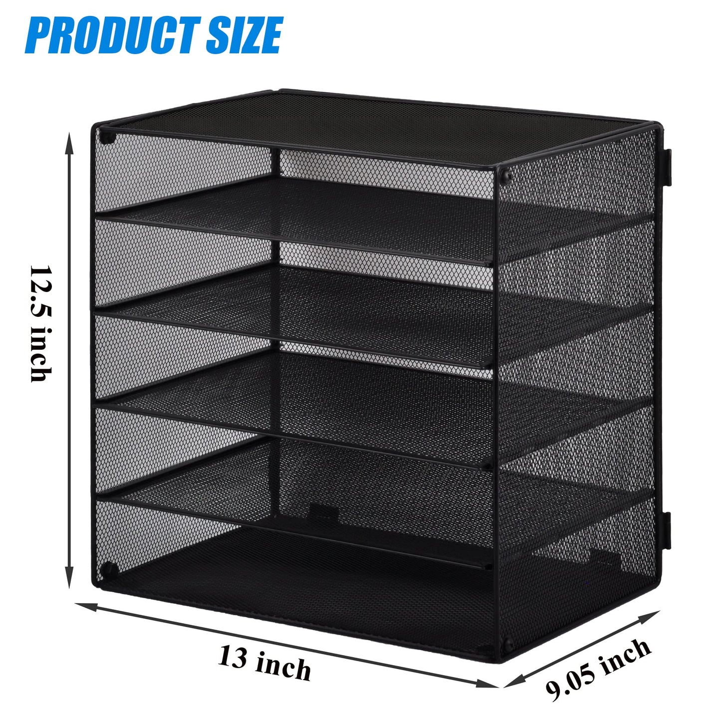 EASEPRES 6 Slot Wire Desk File Organizer Tray, Mesh Filling Paper Letter Tray Metal Desktop Paper Sorter Literature Organizer Rack for Home Office School, Black