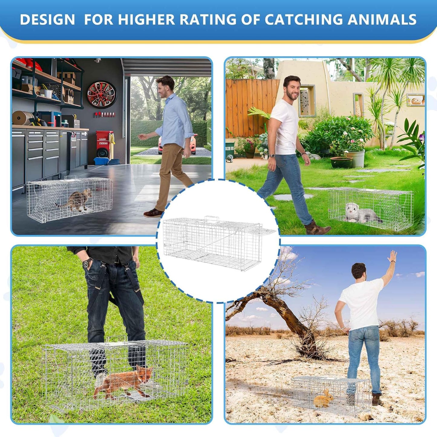 Live Animal Traps - 32" Humane Animal Trap for Stray Cats Raccoons, Squirrel, Skunk, Mole, Groundhog, Armadillo, Rabbit - Humane Rat Trap Indoor Outdoor