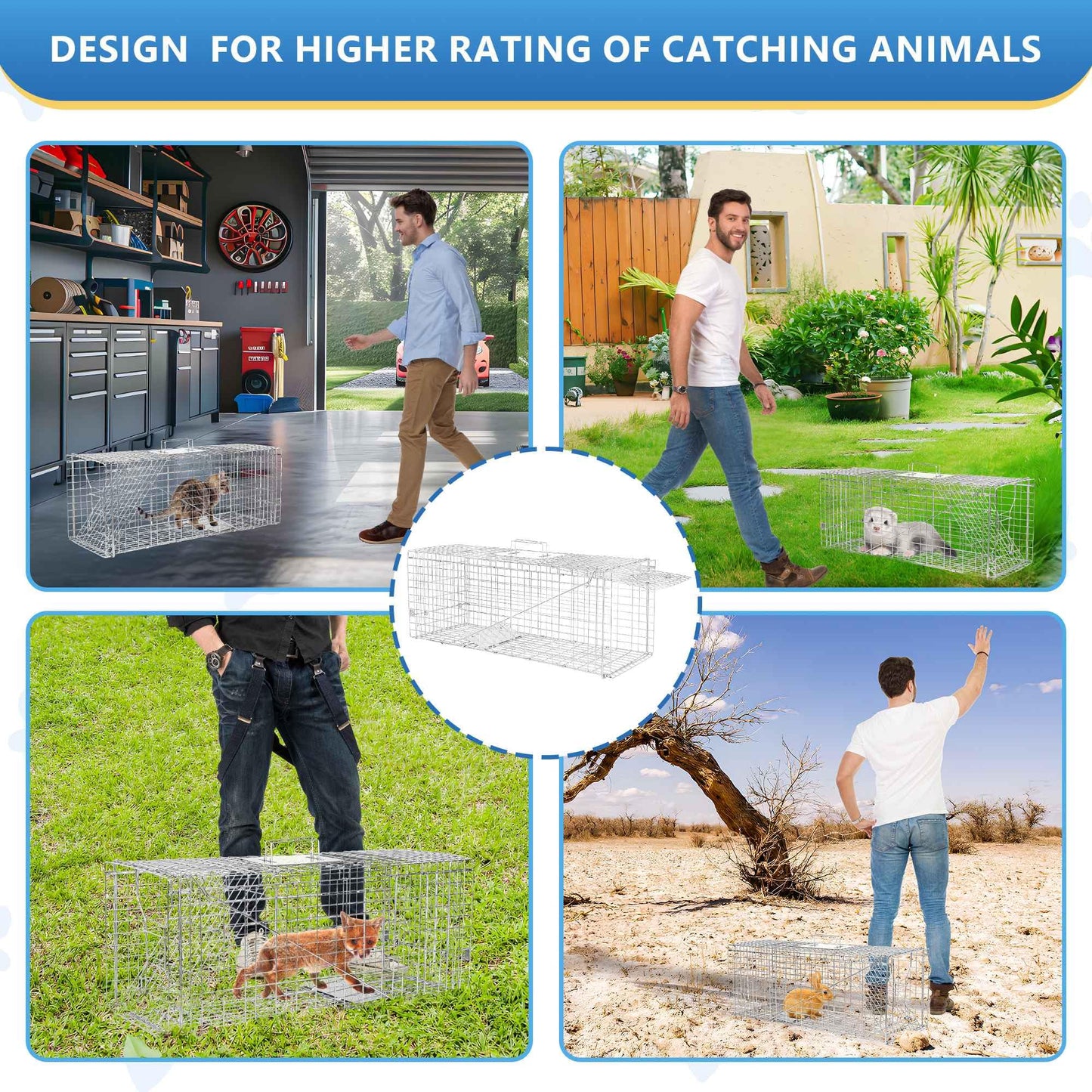 BTYCityMao Live Animal Traps - 32" Humane Animal Trap for Stray Cats Raccoons, Squirrel, Skunk, Mole, Groundhog, Armadillo, Rabbit - Humane Rat Trap Indoor Outdoor