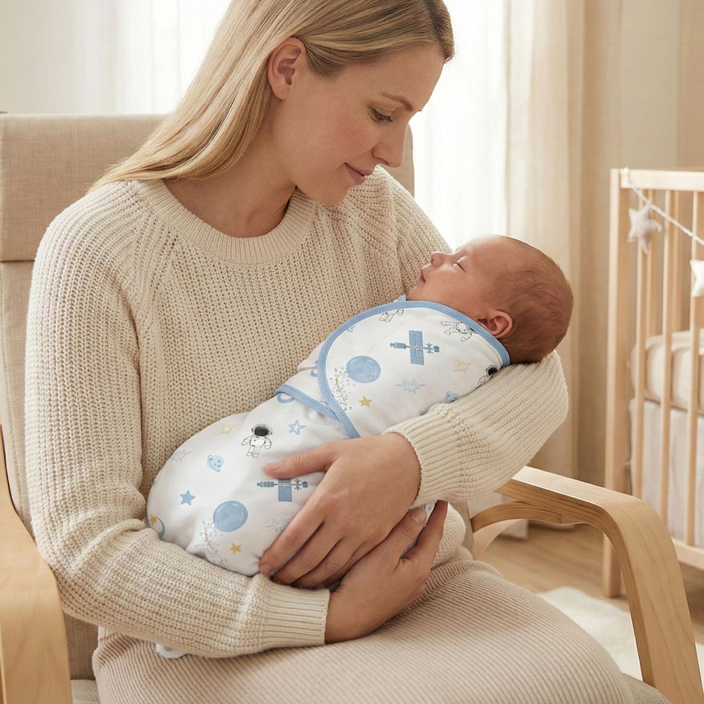 GLLQUEN BABY 3-Pack Organic Baby Swaddle Sleep Sacks for Newborn - Baby Swaddles 0-3 Months, Baby Swaddle Sack, Blue & Elephant & Stripe, Baby Swaddle Blanket Wrap (Small/Medium)