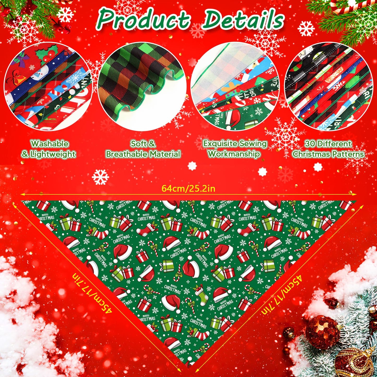 30 Pcs Christmas Dog Bandanas Bulk Adjustable Triangle Dog Scarves Bibs Xmas Puppy Bandanas Pet Neckerchief Washable Holiday Dog Bandana for Christmas Party Small Medium Large Dog Pet Grooming