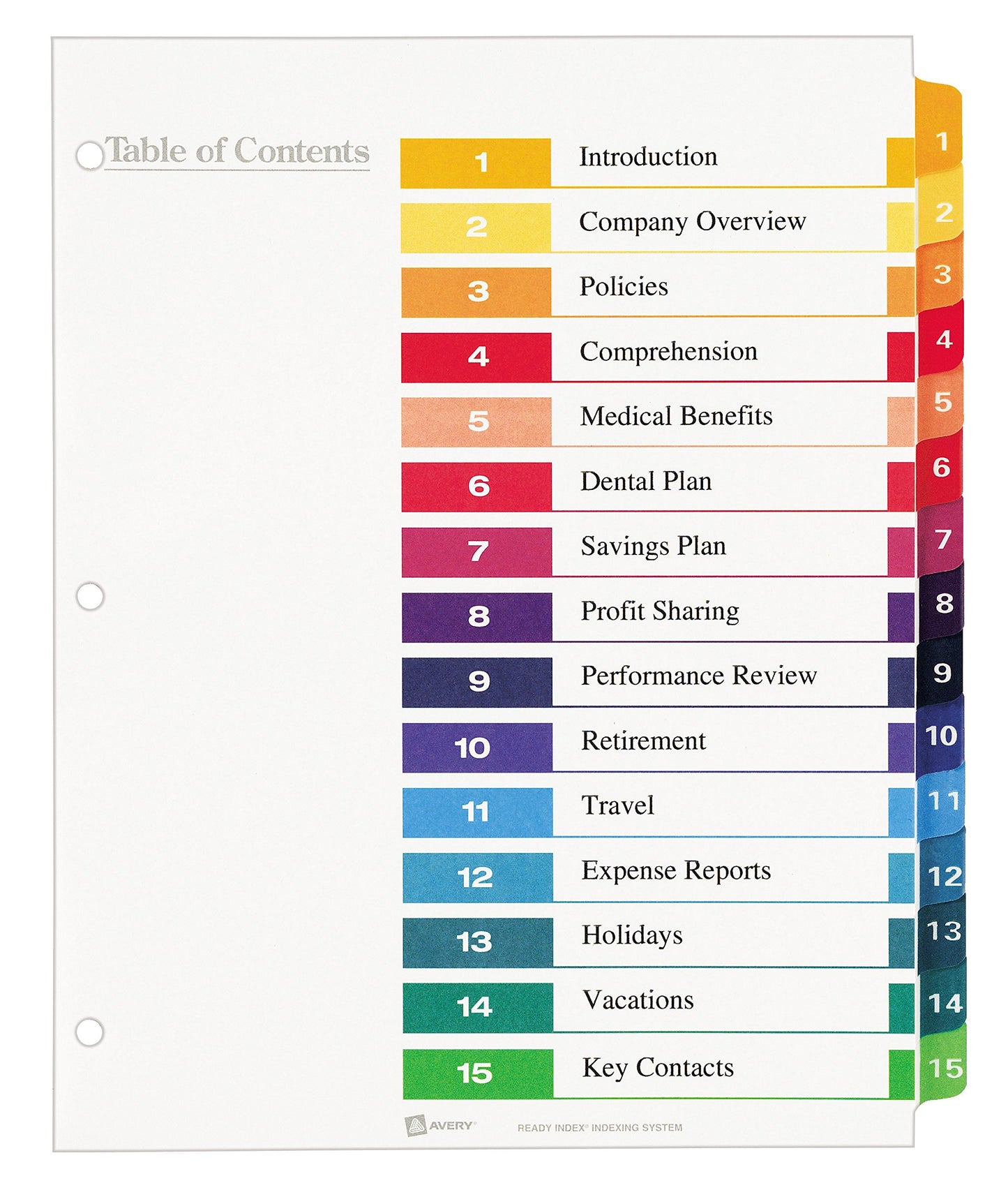 AVERY Ready Index Table of Content Dividers for Laser and Inkjet Printers, 15 tabs, Multi-Colour, 6 Sets, (11197)
