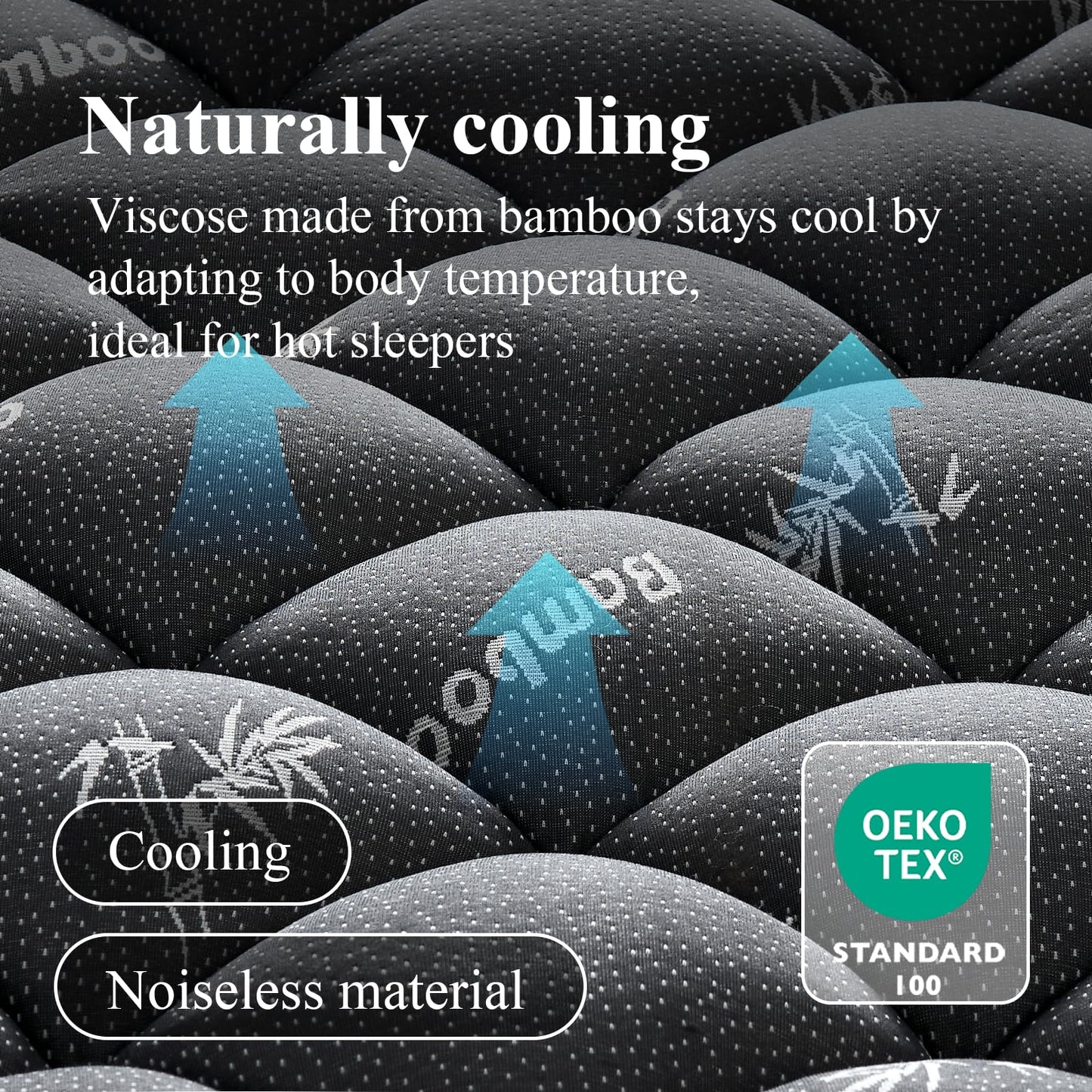 KRIMANO Full Mattress Topper, Viscose Derived from Bamboo Thick Pillow Top Mattress Pad with Deep Pocket, Naturally Cooling for Hot Sleepers, Soft for Back Pain Relief, Premium Dark Grey
