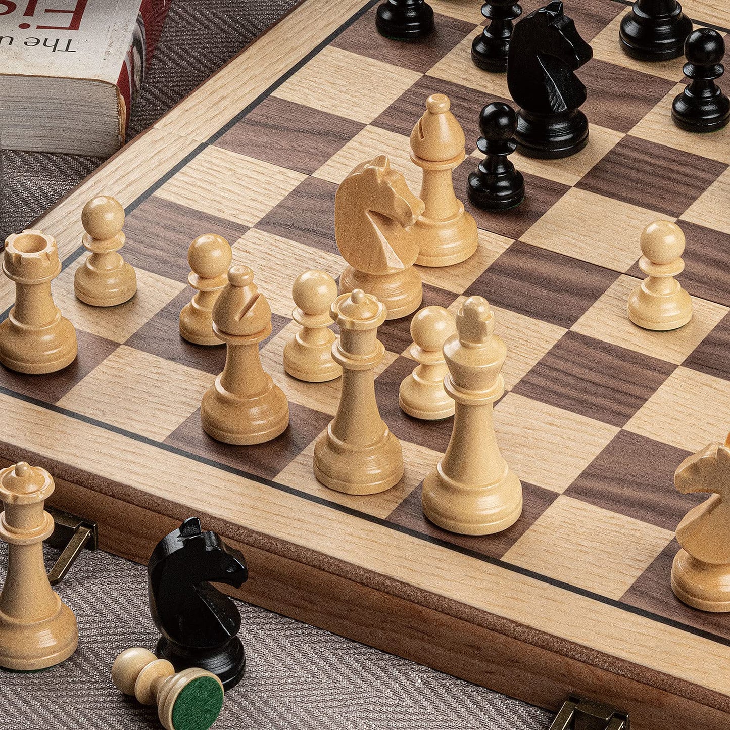 A&A Premium Triple Weighted Staunton Wooden Chess Pieces w/ 2 Extra Queen - King Height 3" / 7.6cm