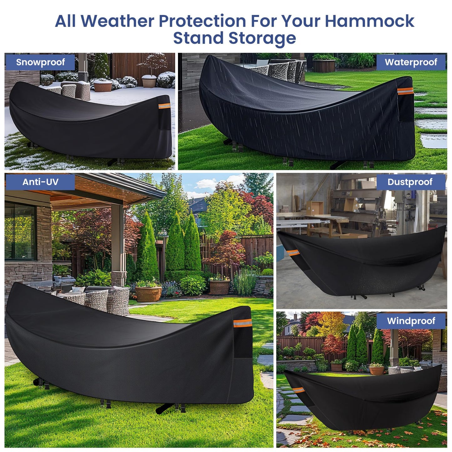 Hammock Cover Waterproof,Heavy Duty 420D Hammock Stand Covers for Outdoor,Breathable Dust Protector with 2 Air Vents,3 Windproof Buckles，Universal Cover Fits for 11-12ft Stand,All-weather Protection